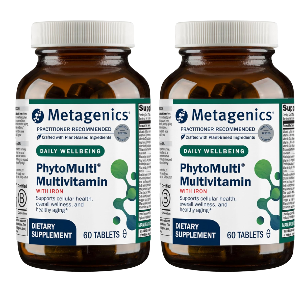 Metagenics PhytoMulti Daily Wellbeing Multivitamin with Iron – 60 Tablets | Plant-Based Cellular Health Support