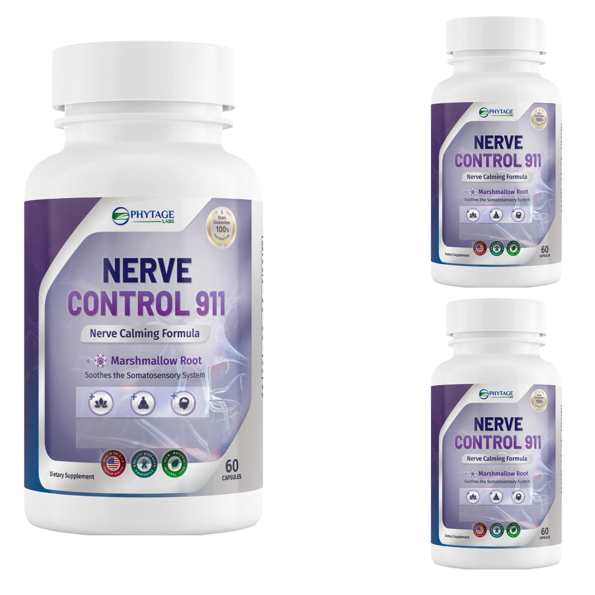 PhytAge Labs Nerve Control 911 – Nerve Calming Formula with Marshmallow Root | 60 Capsules