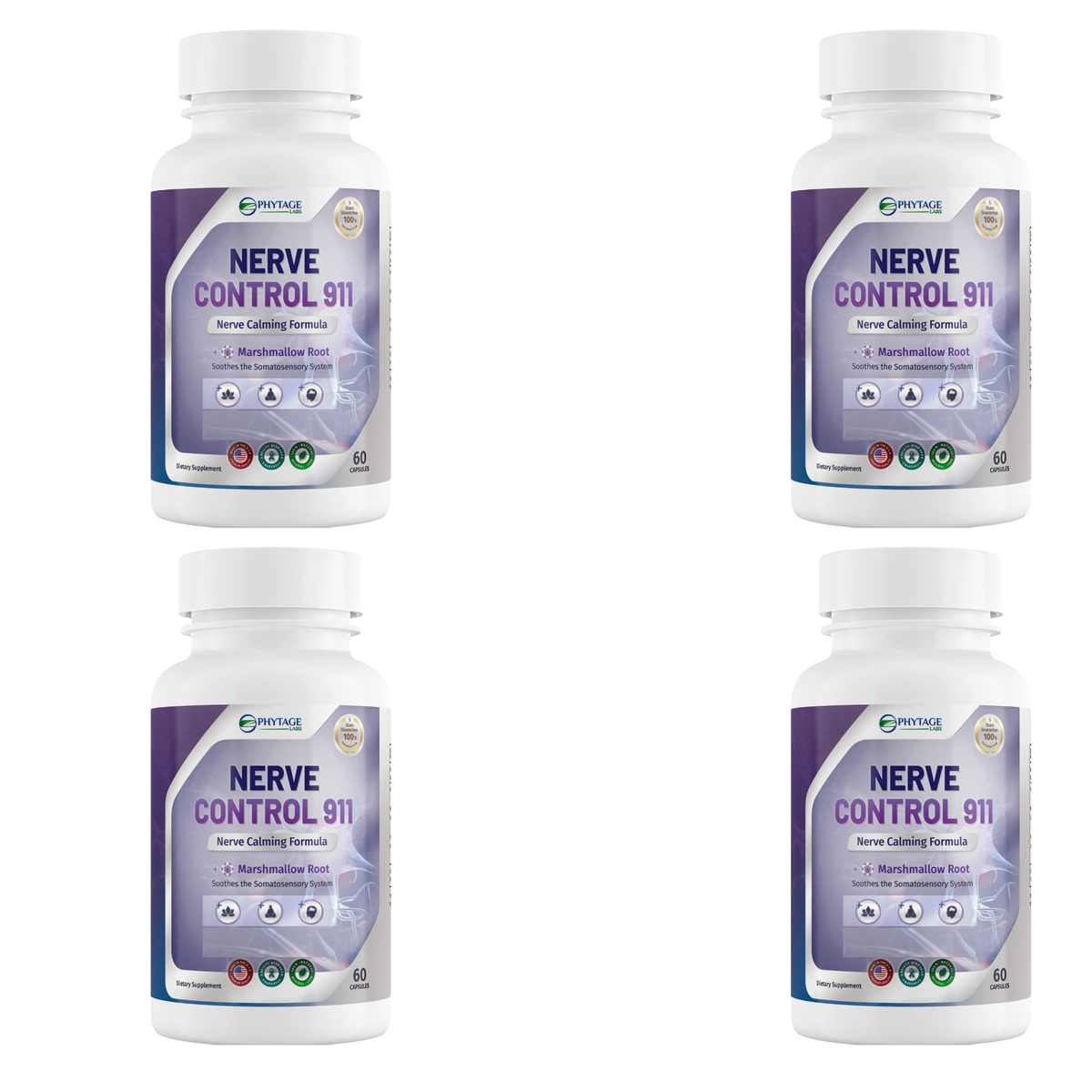 PhytAge Labs Nerve Control 911 – Nerve Calming Formula with Marshmallow Root | 60 Capsules
