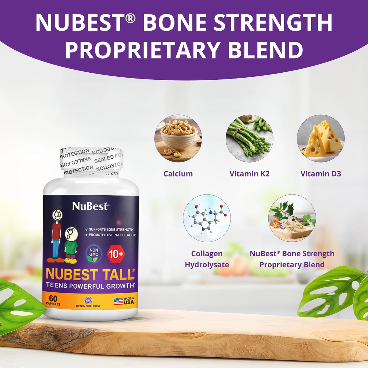 NuBest Tall 10+ Teens Powerful Growth Formula - 60 Capsules | Bone Strength and Overall Health Support
