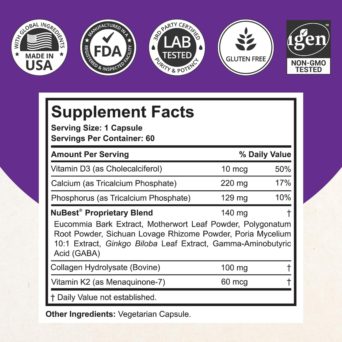 NuBest Tall 10+ Teens Powerful Growth Formula - 60 Capsules | Bone Strength and Overall Health Support