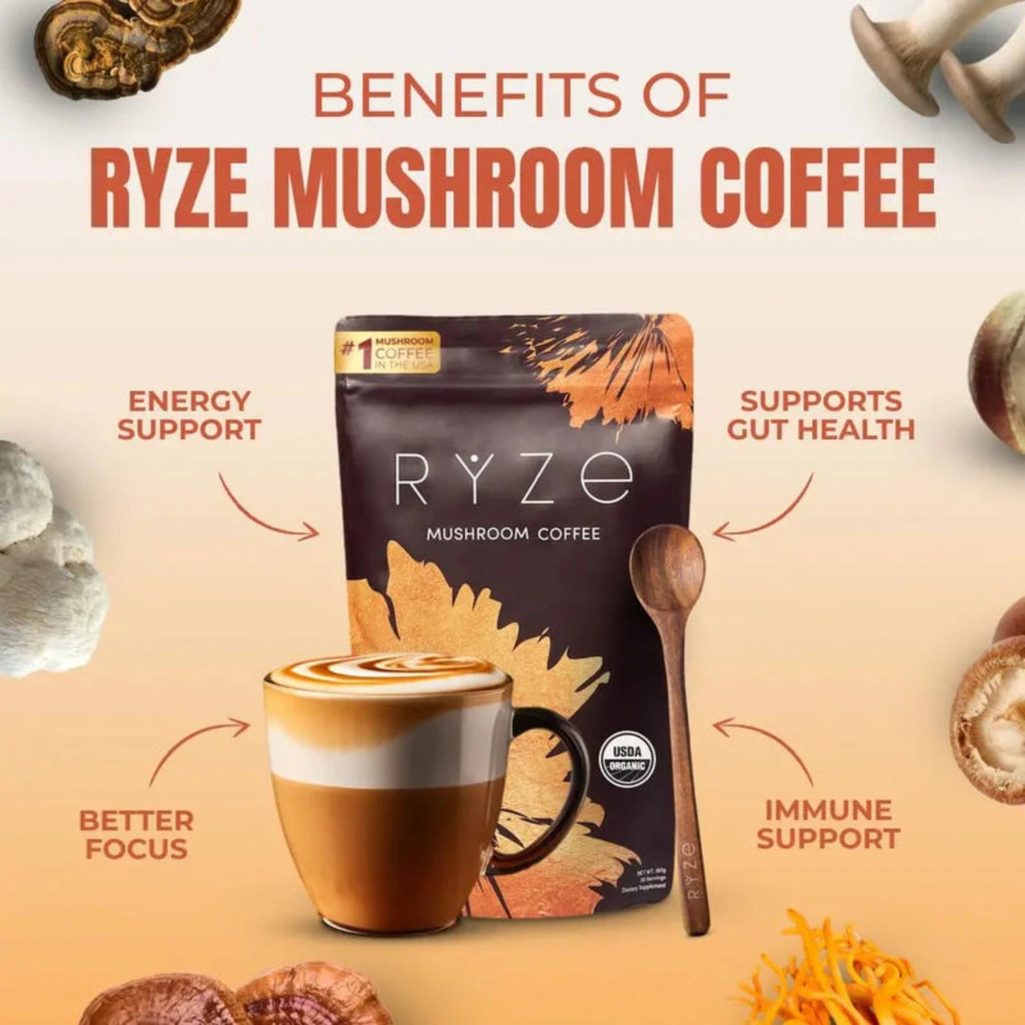 RYZE Organic Mushroom Coffee 30 servings